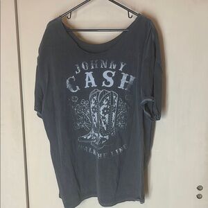 Johnny Cash Graphic Gray T-Shirt size XXL / altered neckline / preowned